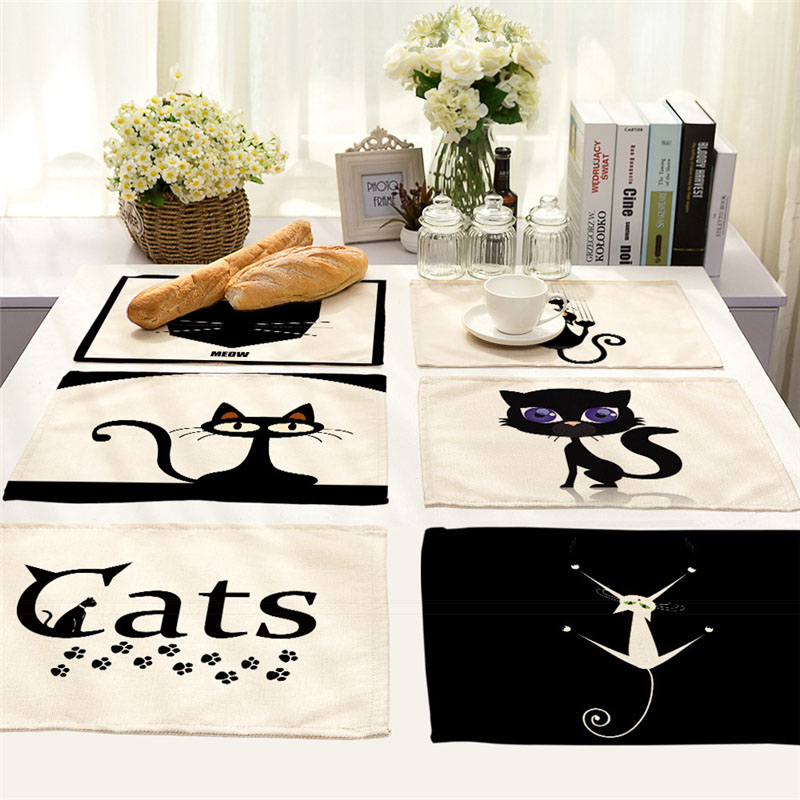 Kitchen Appliances Table - 40X30cm Cute Black Cat Pattern Kitchen