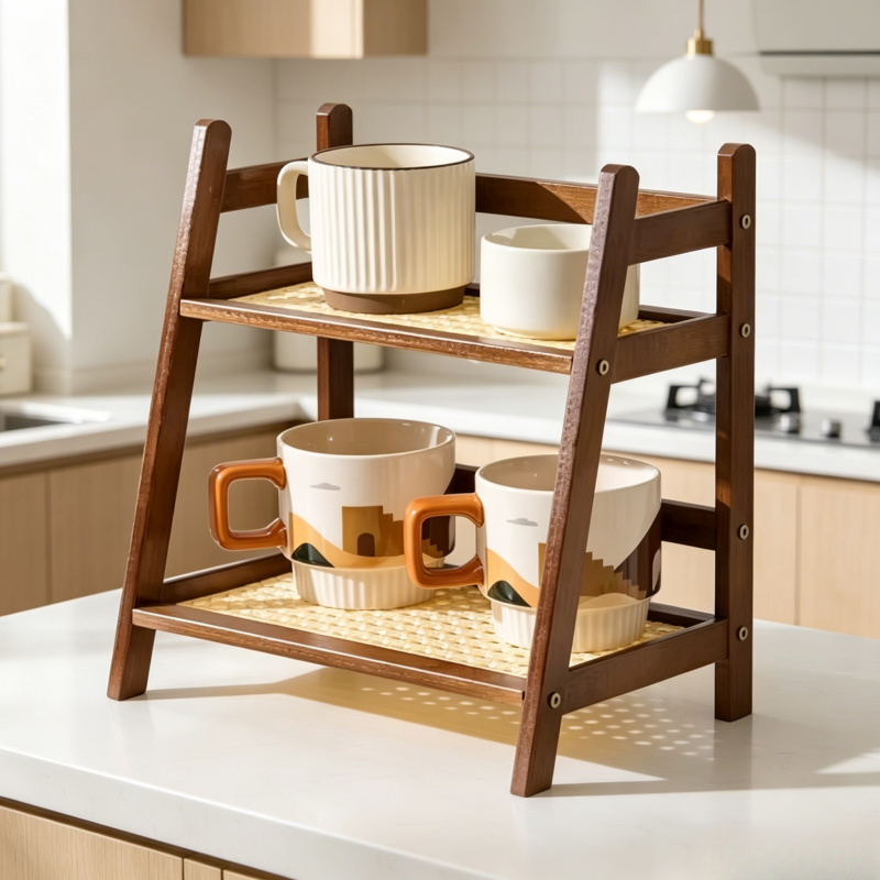 Kitchen Appliances Table - 2 Tier Bamboo Countertop Organizer Multipurpose