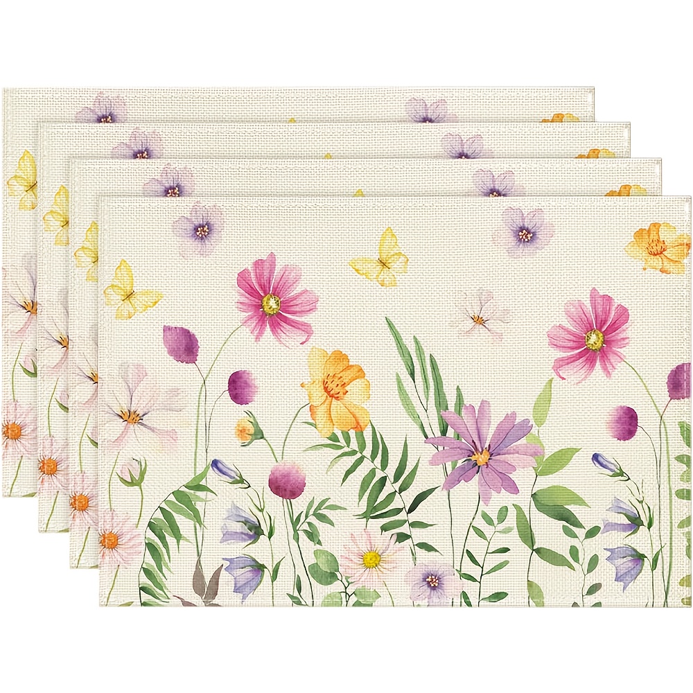 Kitchen Appliances Table - 4Pcs, Watercolor Wildflower Butterfly Placemats, Washable,