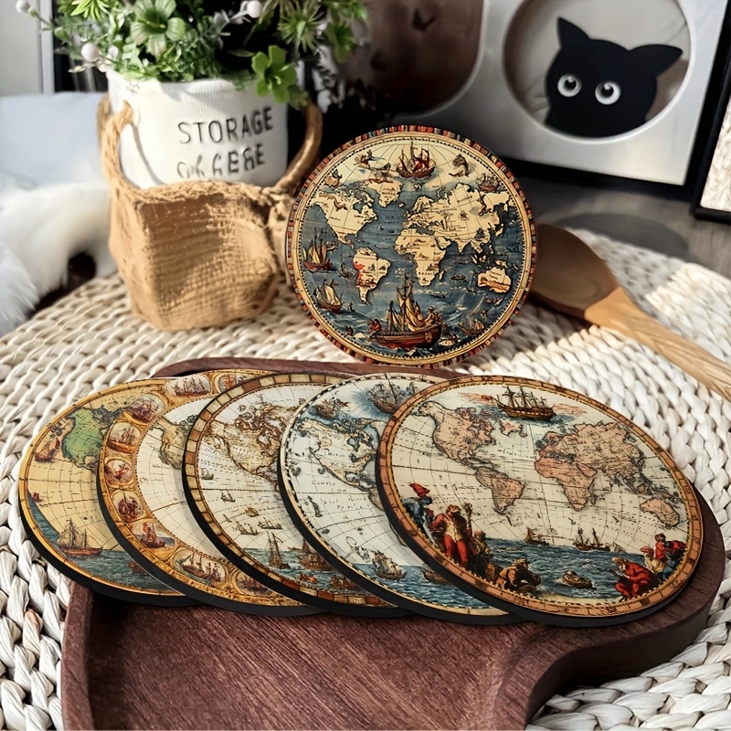 2D Retro World Map Coaster Set - Kitchen Appliances Table review and price