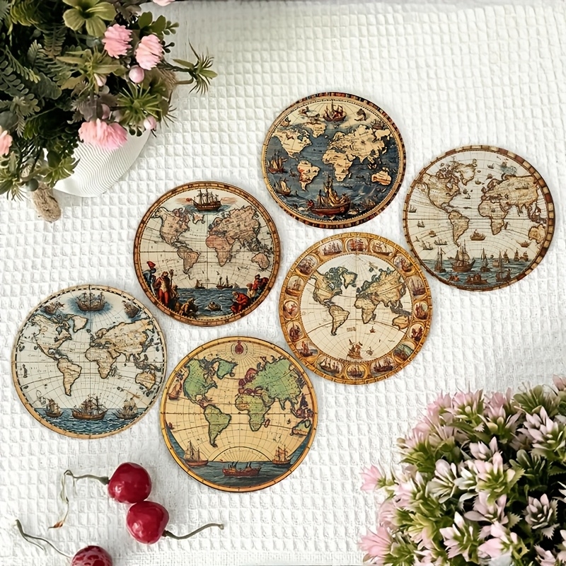 2D Retro World Map Coaster Set - Kitchen Appliances Table review and price