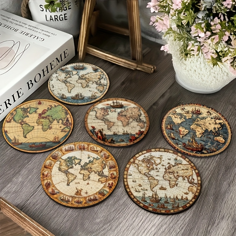 2D Retro World Map Coaster Set - Kitchen Appliances Table review and price
